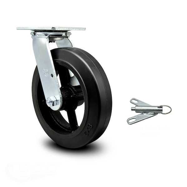 Service Caster 8 Inch Rubber on Steel Swivel Caster with Roller Bearing and Swivel Lock SCC SCC-30CS820-RSR-BSL - main